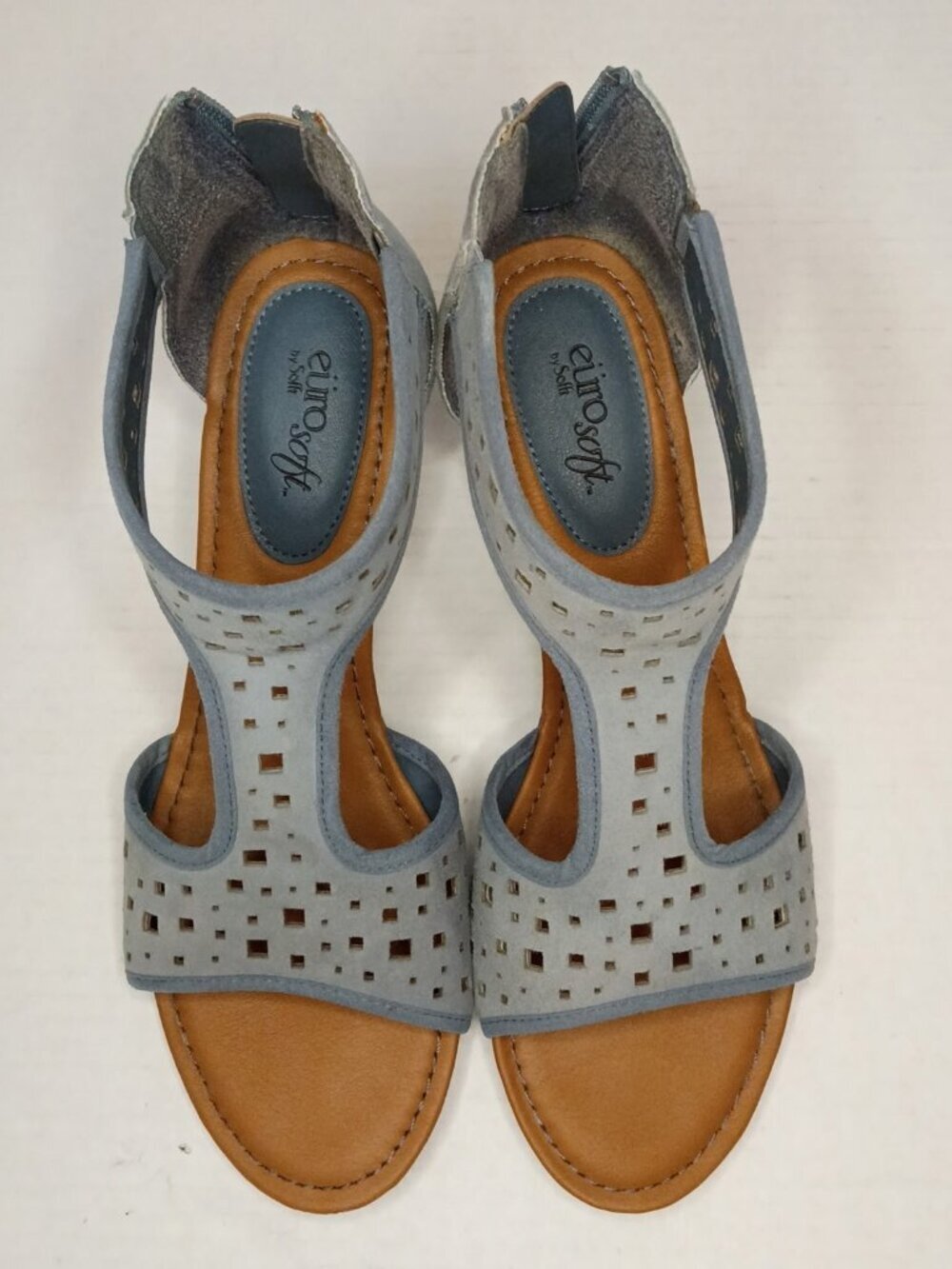 Eurosoft by Sofft Mesa Blue Laser Cut Wedge Sandals Women's Size 11